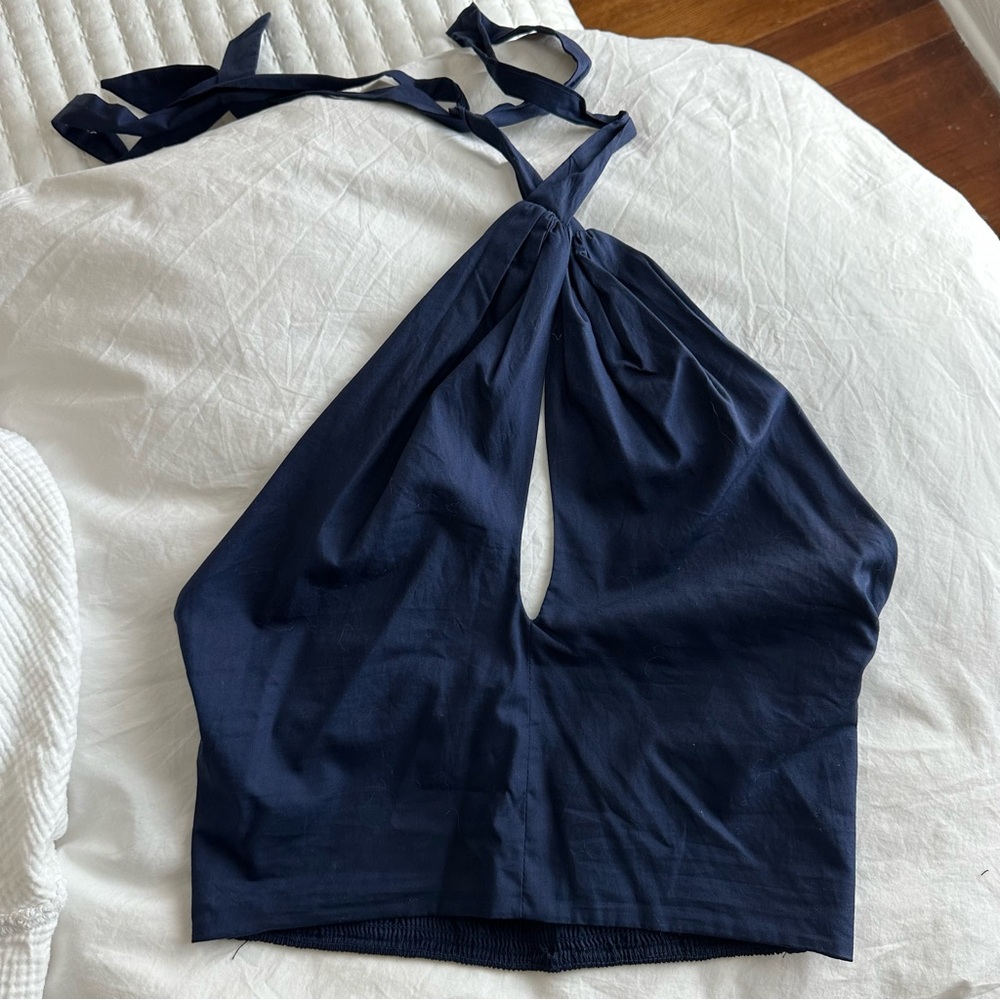Navy Blue Halter Crop Top
